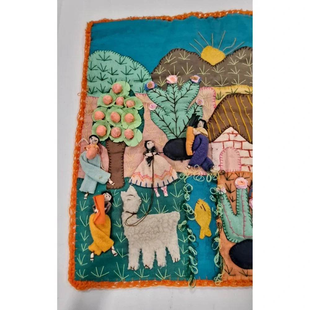 Vintage‎ Peruvian Handmade Folk Art Farm Scene 3D Wall Tapestry 18